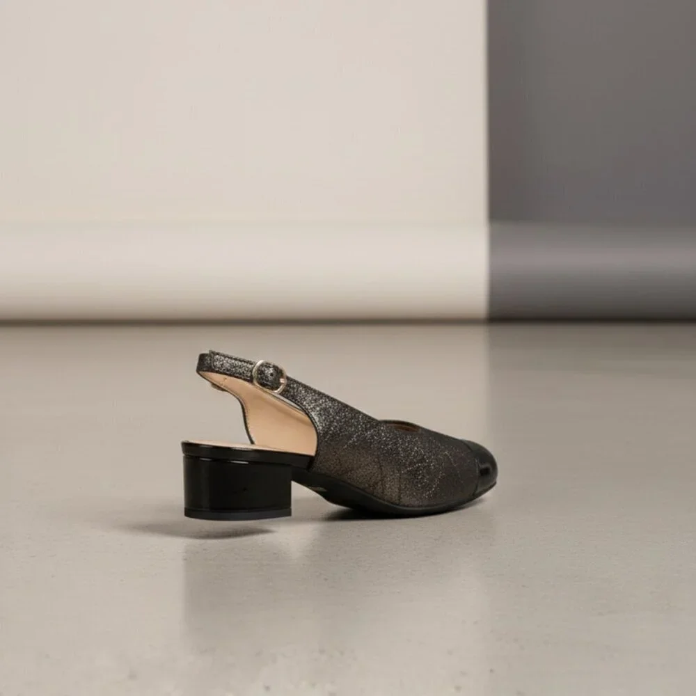 Trotters Black and Silver Slingback Heels - Wide Fit.